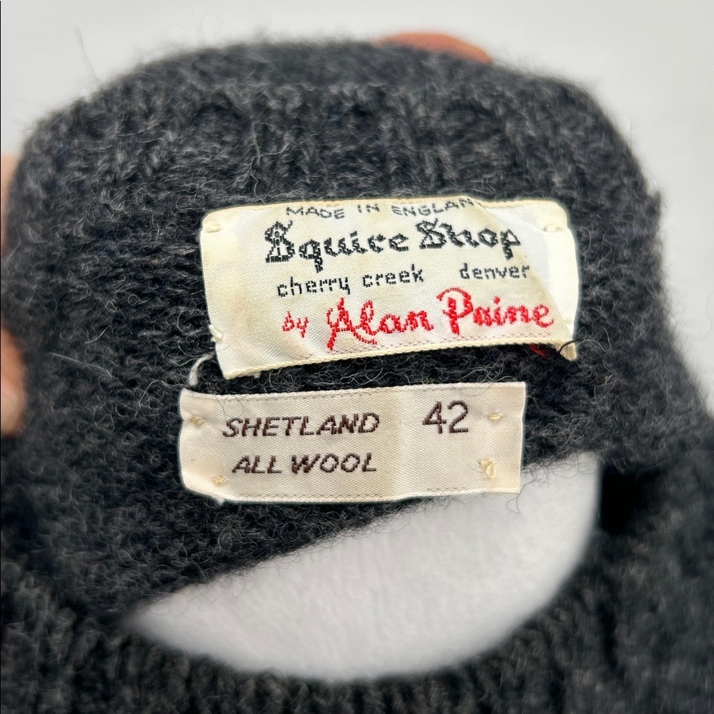 Alan Paine Vintage Shetland Wool Crewneck Sweater Gray Size 42 Made England - Picture 2 of 11